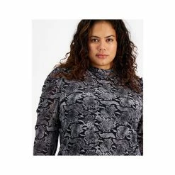 Outlet ✔️ Bar III Plus Size Draped-Sleeve Animal-Print Mesh Top, Created For Macy's Grey Combo 👏 -Cheap Bar III Store unnamed file 1846