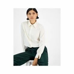 Flash Sale ✨ Bar III 👩 Women's Cropped Button-Front Long-Sleeve Blouse, Created For Macy's Black ❤️ -Cheap Bar III Store unnamed file 1849