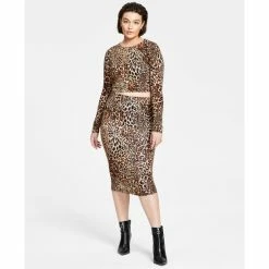 Best Sale ❤️ Bar III Cropped Top & Pencil 👗 Skirt, Created For Macy's Chrm Cheetah Bl 👍