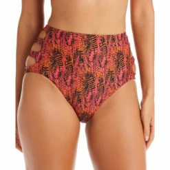 Budget 🤩 Bar III 👩 Women's Viper Snakeskin-Print High Rise Cut-Out Swim Bottoms, Created For Macy's Ruby 🎉