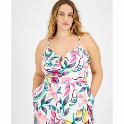 Cheap 💯 Bar III Plus Size Printed O-Ring-Neck Slit-Hem Jumpsuit, Created For Macy's Barbados Orchid ⭐ -Cheap Bar III Store unnamed file 1890