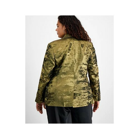 Budget ๐ Bar III Plus Size Metallic Notched Collar One-Button Jacket, Created For Macy's Pine Mist/gold ๐ 2 Budget ๐ Bar III Plus Size Metallic Notched Collar One-Button Jacket, Created For Macy's Pine Mist/gold ๐ - Image 2