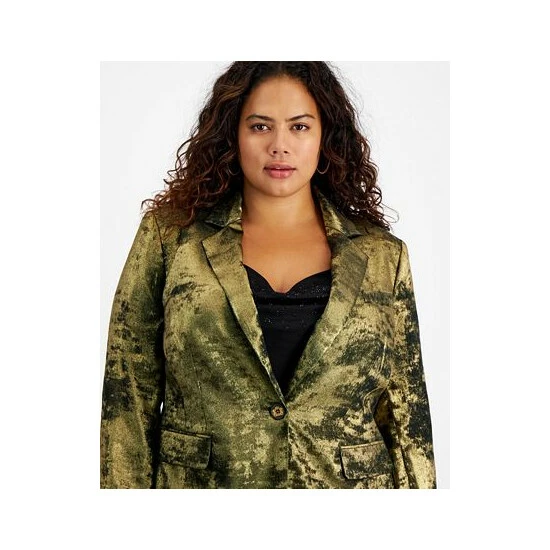 Budget ๐ Bar III Plus Size Metallic Notched Collar One-Button Jacket, Created For Macy's Pine Mist/gold ๐ 3 Budget ๐ Bar III Plus Size Metallic Notched Collar One-Button Jacket, Created For Macy's Pine Mist/gold ๐ - Image 3