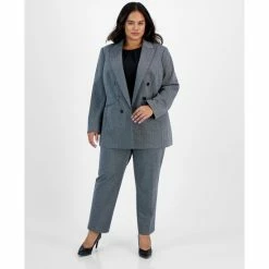 Budget 👍 Bar III Plus Size Shimmer Herringbone Blazer & Ankle Pants, Created For Macy's Silver Combo ✨