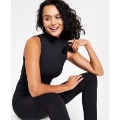 Best deal ⭐ Bar III 👩 Women's Mock-Neck Compression Bodycon Top, Created For Macy's Deep Black 👏 -Cheap Bar III Store unnamed file 190
