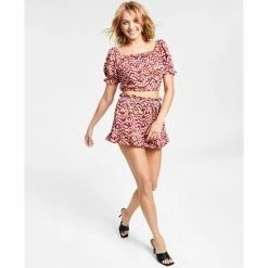 Wholesale 😍 Bar III 👩 Women's Printed Square-Neck Crop Top & Ruffled Mini 👗 Skirt, Created For Macy's Tiger Tracks 👍