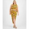 Best deal 🎁 Bar III Plus Size Printed Crossover Cropped Tank & Crossover Midi 👗 Skirt, Created For Macy's Kauai Garden 🔥