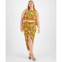 Best deal 🎁 Bar III Plus Size Printed Crossover Cropped Tank & Crossover Midi 👗 Skirt, Created For Macy's Kauai Garden 🔥
