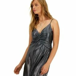 Coupon 🥰 Bar III 👩 Women's Shimmering Metallic Faux-Wrap Style 👗 Dress, Created For Macy's Silver/black 😍 -Cheap Bar III Store unnamed file 1913