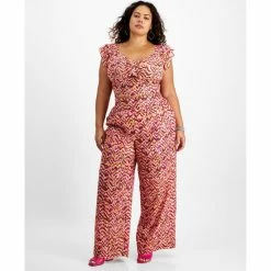 Budget 🎉 Bar III Plus Size Printed Sweetheart-Neckline Cropped Top & High-Rise Wide-Leg Pants, Created For Macy's Tiger Tracks 💯