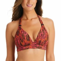 Budget 🎁 Bar III 👩 Women's Viper Snakeskin-Print Halter-Style 👙 Bikini Top, Created For Macy's Ruby ✨