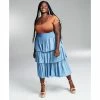 Cheapest 😀 Bar III GooGoo Atkins Trendy Plus Size Tiered Chambray Ruffle Maxi 👗 Skirt, Created For Macy's Light Denim Wsh 🤩