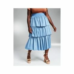 Cheapest 😀 Bar III GooGoo Atkins Trendy Plus Size Tiered Chambray Ruffle Maxi 👗 Skirt, Created For Macy's Light Denim Wsh 🤩 -Cheap Bar III Store unnamed file 1935
