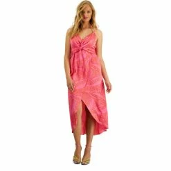 Brand new 🎉 Bar III 👩 Women's Twist Detail Printed Faux Wrap 👗 Dress, Created For Macy's Shocking Pink/cherry 😍