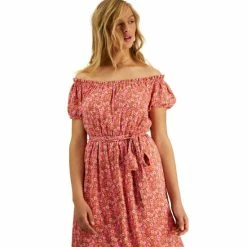 New 🥰 Bar III 👩 Women's Off-The-Shoulder Printed Puff-Sleeve Maxi 👗 Dress, Created For Macy's Bright Cherry Multi 🧨 -Cheap Bar III Store unnamed file 1961