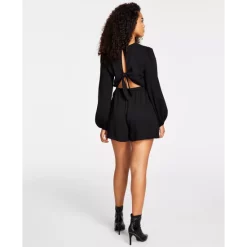 Top 10 ⌛ Bar III 👩 Women's Long-Sleeve Crewneck Tie-Back Romper, Created For Macy's Deep Black ❤️ -Cheap Bar III Store unnamed file 197