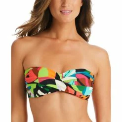 Best Pirce 🔔 Bar III 👩 Women's Tropical Dreams Twist-Front Removable-Strap Bandeau 👙 Bikini Top, Created For Macy's Multi ✔️