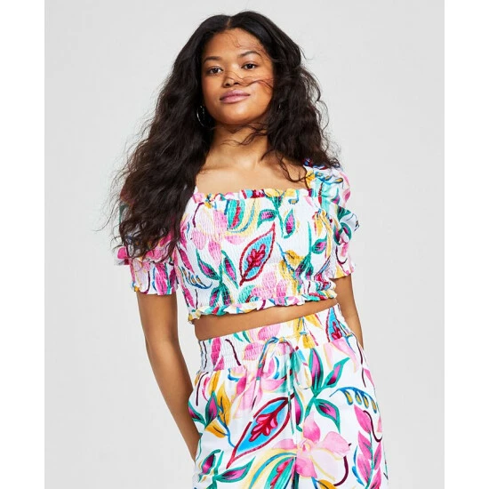 Flash Sale 💯 Bar III 👩 Women's Smocked Puff-Sleeve Crop Top, Created For Macy's Barbados Orchid 🤩 1 Flash Sale 💯 Bar III 👩 Women's Smocked Puff-Sleeve Crop Top, Created For Macy's Barbados Orchid 🤩