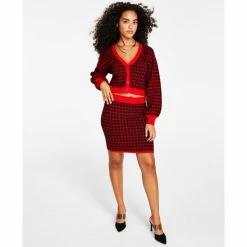 Hot Sale 🎉 Bar III 👩 Women's Checkered Cardigan & Sweater 👗 Skirt, Created For Macy's Pennygingham Bp ❤️