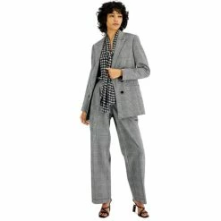 Best reviews of 🔥 Bar III 👩 Women's Plaid Double-Breasted Blazer, Ruffle Tie-Neck Blouse, & Plaid Pleated Wide Leg Pants, Created For Macy's Black/white 🎉