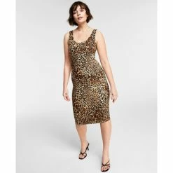 Budget 🛒 Bar III Cheetah-Print Sleeveless Bodycon Midi 👗 Dress, Created For Macy's Charm Cheetah Black 🧨
