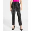 Discount 🛒 Bar III 👩 Women's Windowpane-Plaid Mid-Rise Pull-On Pants, Created For Macy's Black Combo 🎉