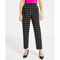 Discount 🛒 Bar III 👩 Women's Windowpane-Plaid Mid-Rise Pull-On Pants, Created For Macy's Black Combo 🎉
