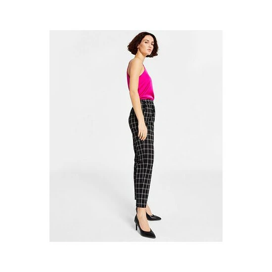 Discount ๐ Bar III ๐ฉ Women's Windowpane-Plaid Mid-Rise Pull-On Pants, Created For Macy's Black Combo ๐ 3 Discount ๐ Bar III ๐ฉ Women's Windowpane-Plaid Mid-Rise Pull-On Pants, Created For Macy's Black Combo ๐ - Image 3