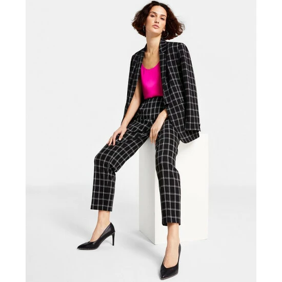 Discount ๐ Bar III ๐ฉ Women's Windowpane-Plaid Mid-Rise Pull-On Pants, Created For Macy's Black Combo ๐ 4 Discount ๐ Bar III ๐ฉ Women's Windowpane-Plaid Mid-Rise Pull-On Pants, Created For Macy's Black Combo ๐ - Image 4