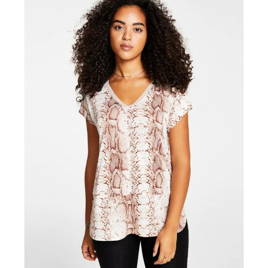 Hot Sale 🥰 Bar III 👩 Women's Snake-Print Mesh-Trim V-Neck Top, Created For Macy's Snake Python 👍 1 Hot Sale 🥰 Bar III 👩 Women's Snake-Print Mesh-Trim V-Neck Top, Created For Macy's Snake Python 👍