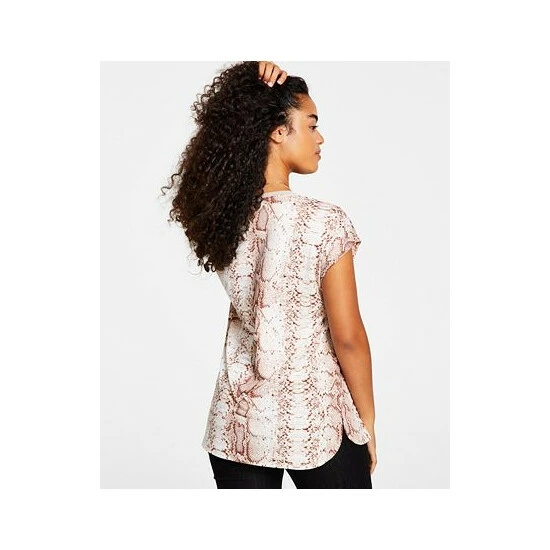 Hot Sale 🥰 Bar III 👩 Women's Snake-Print Mesh-Trim V-Neck Top, Created For Macy's Snake Python 👍 2 Hot Sale 🥰 Bar III 👩 Women's Snake-Print Mesh-Trim V-Neck Top, Created For Macy's Snake Python 👍 - Image 2