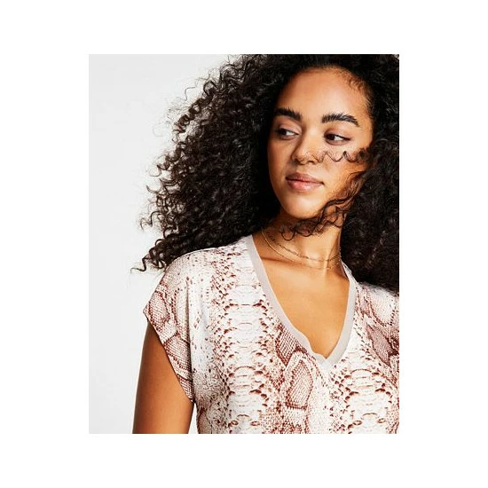 Hot Sale 🥰 Bar III 👩 Women's Snake-Print Mesh-Trim V-Neck Top, Created For Macy's Snake Python 👍 3 Hot Sale 🥰 Bar III 👩 Women's Snake-Print Mesh-Trim V-Neck Top, Created For Macy's Snake Python 👍 - Image 3