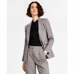 Wholesale 👏 Bar III 👩 Women's Glen Plaid Single-Button Blazer, Created For Macy's Jazz Berry Combo 💯