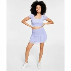Top 10 🛒 Bar III 👩 Women's Ruffled Smocked Mini 👗 Skirt, Created For Macy's Wizard Lilac 🧨