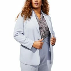 Discount 💯 Bar III Plus Size Textured Crepe Single-Button Blazer, Created For Macy's Moonstone 🔥 -Cheap Bar III Store unnamed file 2079