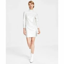 Best reviews of ⭐ Bar III 👩 Women's Metallic Mock-Turtleneck Sheath 👗 Dress, Created For Macy's Bar White/gold 💯