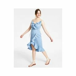 Top 10 😀 Bar III 👩 Women's Ruffled-Edge Wrap 👗 Dress, Created For Macy's Blue Whisper ❤️ -Cheap Bar III Store unnamed file 2093