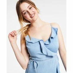 Top 10 😀 Bar III 👩 Women's Ruffled-Edge Wrap 👗 Dress, Created For Macy's Blue Whisper ❤️ -Cheap Bar III Store unnamed file 2094
