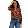 Best deal 👏 Bar III 👩 Women's Animal-Print Keyhole Blouse, Created For Macy's Gaucho Brown Combo ⭐