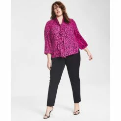 Buy 🎁 Bar III Plus Size Animal-Print Tie-Neck Blouse, Created For Macy's Jazz Berry Combo ⭐