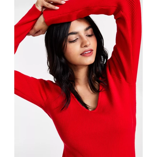Deals ๐ Bar III ๐ฉ Womenโs Ribbed V-Neck Sweater ๐ Dress, Created For Macyโs Cherry On Top โ 6 Deals ๐ Bar III ๐ฉ Womenโs Ribbed V-Neck Sweater ๐ Dress, Created For Macyโs Cherry On Top โ - Image 6