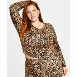 Brand new 👍 Bar III Trendy Plus Size Animal Print Crop Top, Created For Macy's Charm Cheetah Black 😉