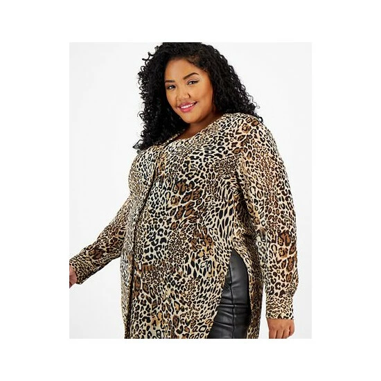 Discount ๐ Bar III Plus Size Chiffon Animal-Print Button-Down Tunic, Created For Macy's Charm Cheetah ๐ 3 Discount ๐ Bar III Plus Size Chiffon Animal-Print Button-Down Tunic, Created For Macy's Charm Cheetah ๐ - Image 3