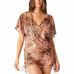 Cheapest 💯 Bar III 👩 Women's Glam Cheetah Adjustable-Side Cover-Up Caftan, Created For Macy's Natural ✨