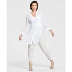 Outlet 🎉 Bar III Petite Sheer Tunic, Created For Macy's Crema 🥰