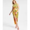 Outlet 💯 Bar III 👩 Women's Printed Sleeveless Crossover Top & Slinky Midi 👗 Skirt, Created For Macy's Kauai Garden 🎉