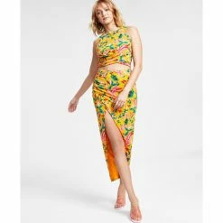 Outlet ๐ฏ Bar III ๐ฉ Women's Printed Sleeveless Crossover Top & Slinky Midi ๐ Skirt, Created For Macy's Kauai Garden ๐