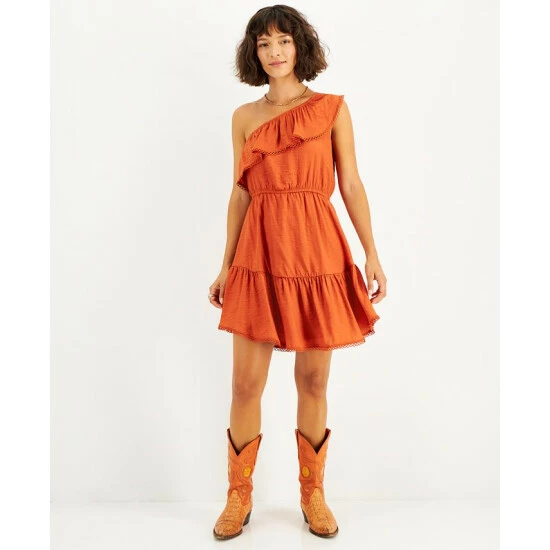 Outlet π₯ Bar III π© Women's One-Shoulder Ruffled-Hem π Dress, Created For Macy's Brick Orange β€οΈ 1 Outlet π₯ Bar III π© Women's One-Shoulder Ruffled-Hem π Dress, Created For Macy's Brick Orange β€οΈ