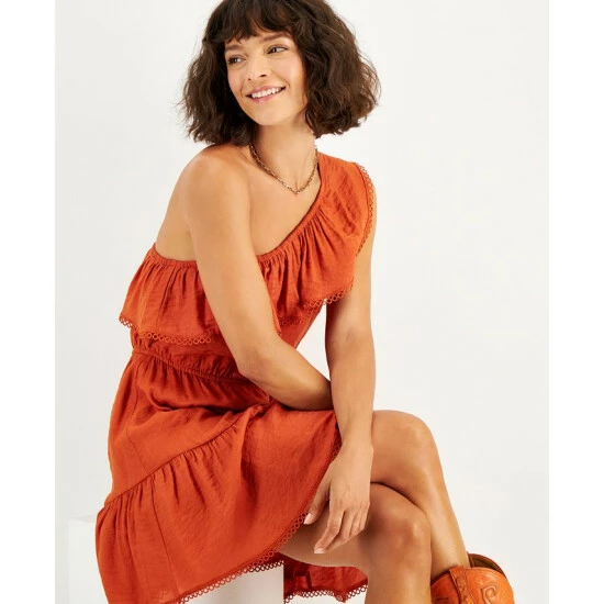 Outlet π₯ Bar III π© Women's One-Shoulder Ruffled-Hem π Dress, Created For Macy's Brick Orange β€οΈ 4 Outlet π₯ Bar III π© Women's One-Shoulder Ruffled-Hem π Dress, Created For Macy's Brick Orange β€οΈ - Image 4