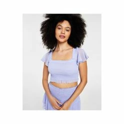 Cheapest ❤️ Bar III 👩 Women's Flutter-Sleeve Smocked Crop Top, Created For Macy's Wizard Lilac ⌛ -Cheap Bar III Store unnamed file 2160